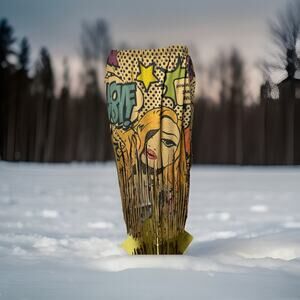 Pop Art Casa Lee Skirt Womens Size LG to XL Comic Print Brown Fringe Maxi